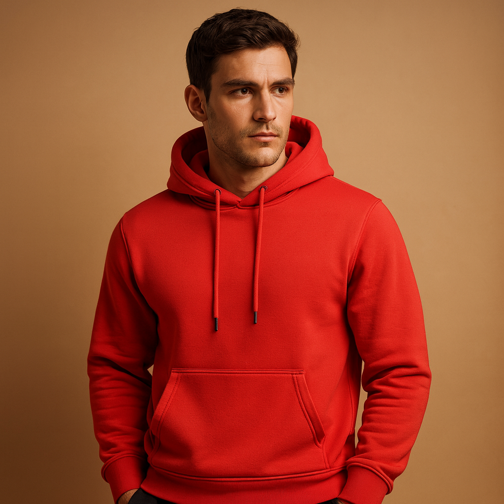 Men’s soft casual hoodie with drawstring hood and kangaroo pocket, ideal for everyday wear across all seasons.
