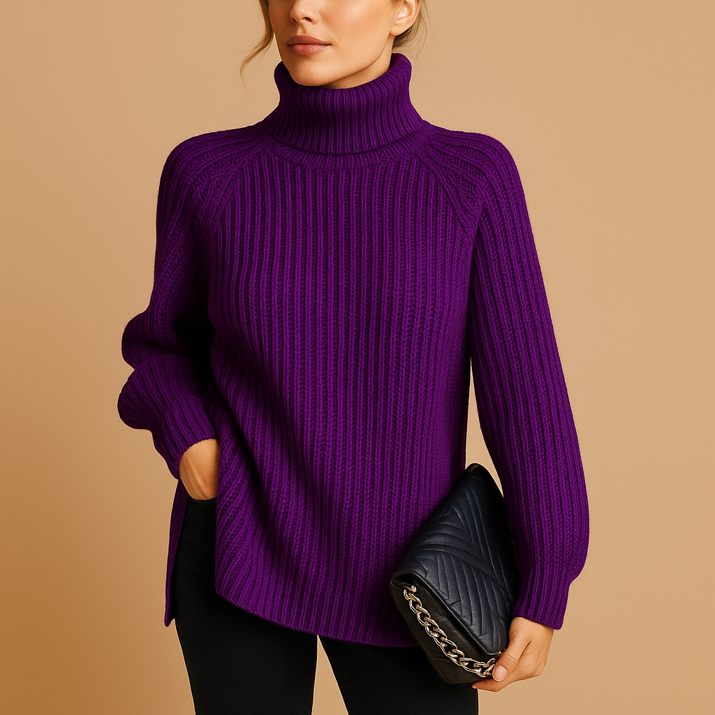 Women’s soft turtleneck sweater with elegant fit, warm high neck, and minimalist design. Ideal for autumn days, winter layering, and versatile styling.