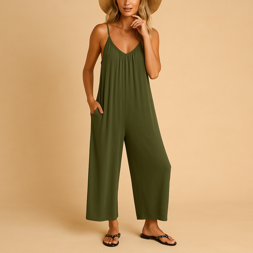 Summer jumpsuit for women with adjustable straps, elastic waist, and lightweight fabric, perfect for holidays, parties, and warm summer days.