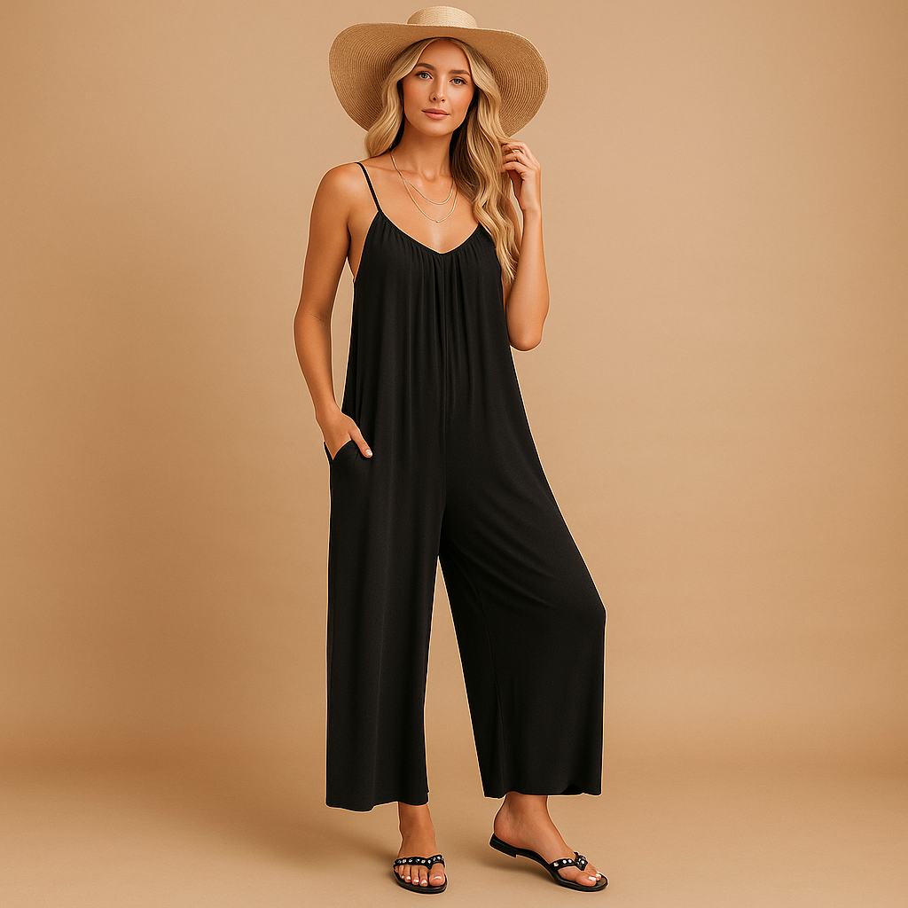 Summer jumpsuit for women with adjustable straps, elastic waist, and lightweight fabric, perfect for holidays, parties, and warm summer days.