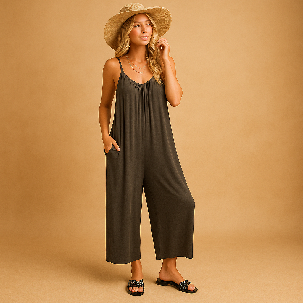 Summer jumpsuit for women with adjustable straps, elastic waist, and lightweight fabric, perfect for holidays, parties, and warm summer days.