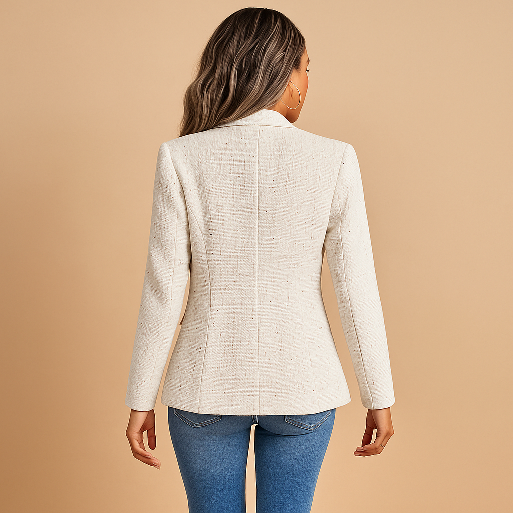 Women’s tailored blazer with sharp lapel and elegant silhouette, perfect for office outfits, dinners or chic casual styling.