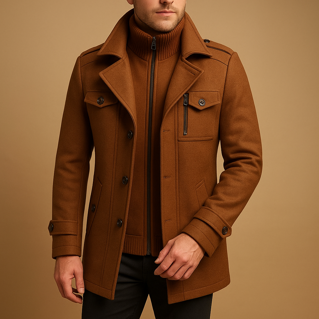 Men’s tailored winter coat with slim fit and two-piece design, perfect for work, evenings out, and formal occasions.