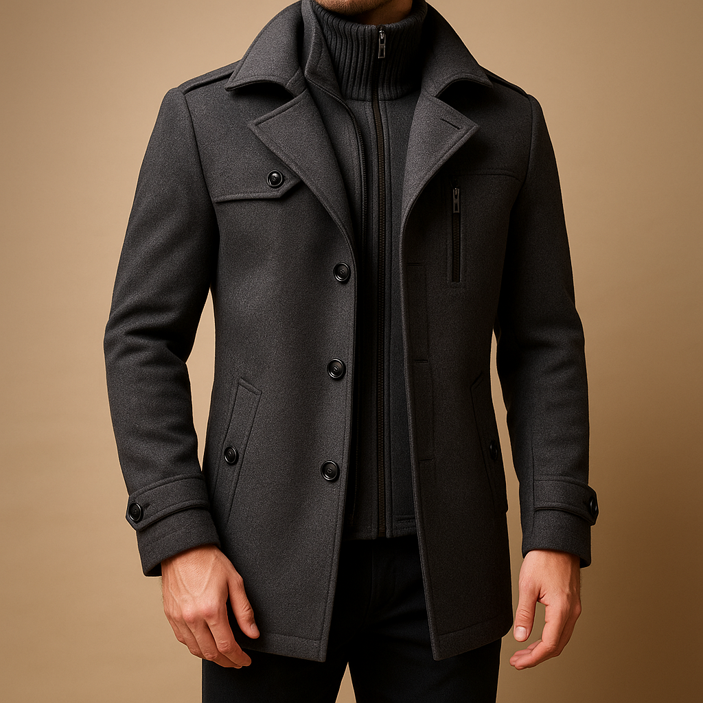 Men’s tailored winter coat with slim fit and two-piece design, perfect for work, evenings out, and formal occasions.
