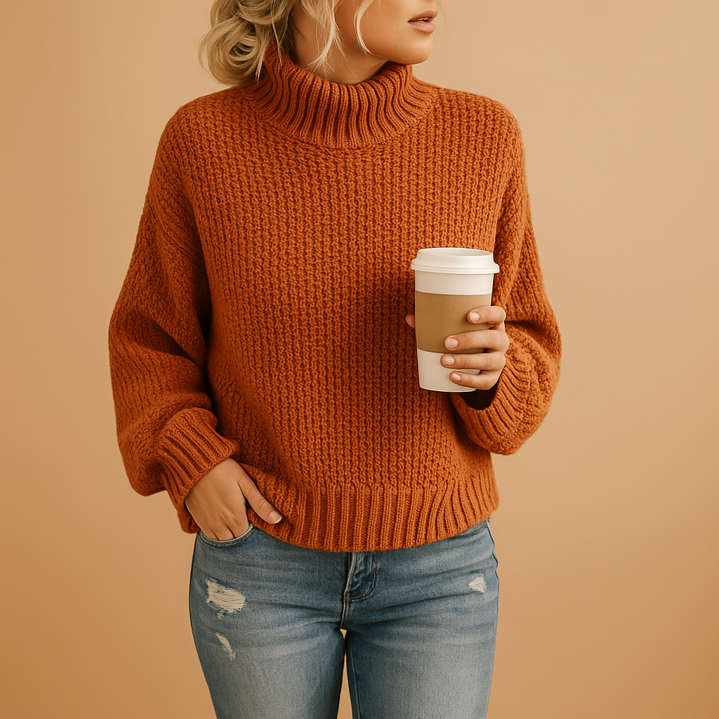 Women’s timeless knitted sweater in neutral colors, versatile for all seasons and easy to style with casual or elegant outfits.