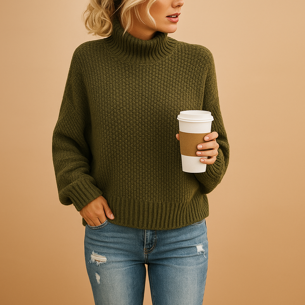 Women’s timeless knitted sweater in neutral colors, versatile for all seasons and easy to style with casual or elegant outfits.