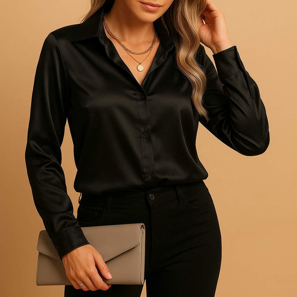 Timeless lightweight blouse for women with a classic collar and relaxed tailored fit, perfect for work or casual everyday wear.