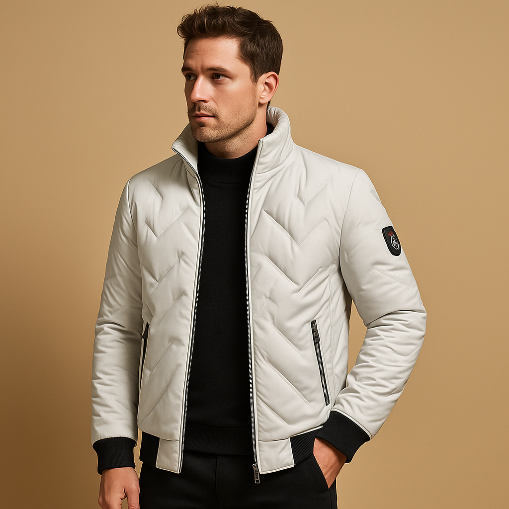 Men’s puffer jacket with a classic quilted design, warm and wind-protective for daily winter wear.