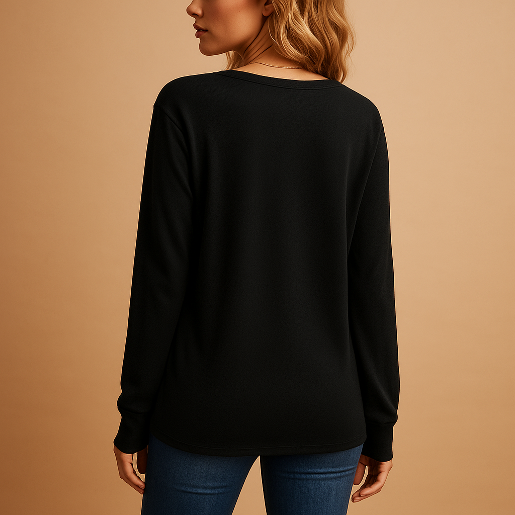 Elegant V-neck blouse for women with button details and a loose fit, perfect for daily wear and professional outfits.