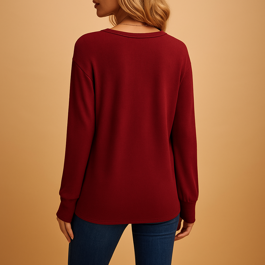 Elegant V-neck blouse for women with button details and a loose fit, perfect for daily wear and professional outfits.
