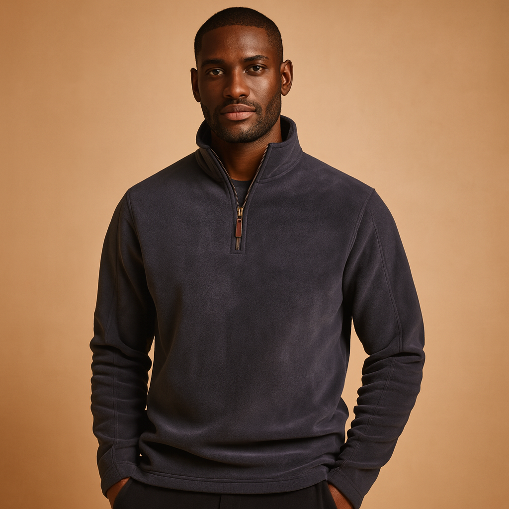 Men’s warm fleece half-zip pullover in a versatile design, ideal for everyday wear and outdoor activities during autumn and winter.