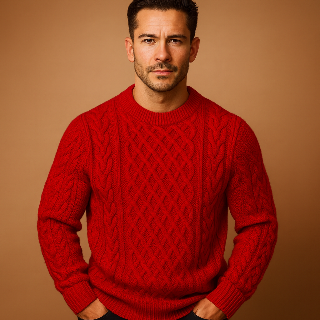 Men’s warm knitted sweater with relaxed fit and round neckline, perfect for casual autumn and winter outfits.