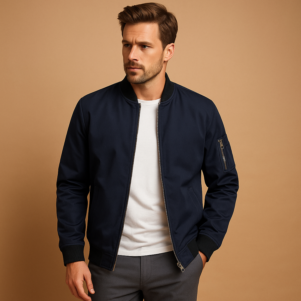 Men’s water-repellent summer jacket with modern fit, perfect for casual walks and formal occasions in warm weather.