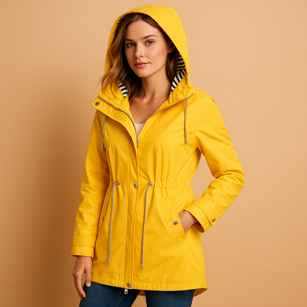 Waterproof parka coat for women with adjustable waist, windproof outer layer, and soft lining for comfort and style.