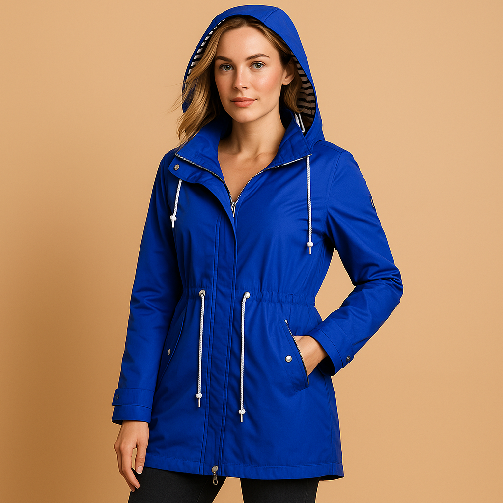 Waterproof parka coat for women with adjustable waist, windproof outer layer, and soft lining for comfort and style.