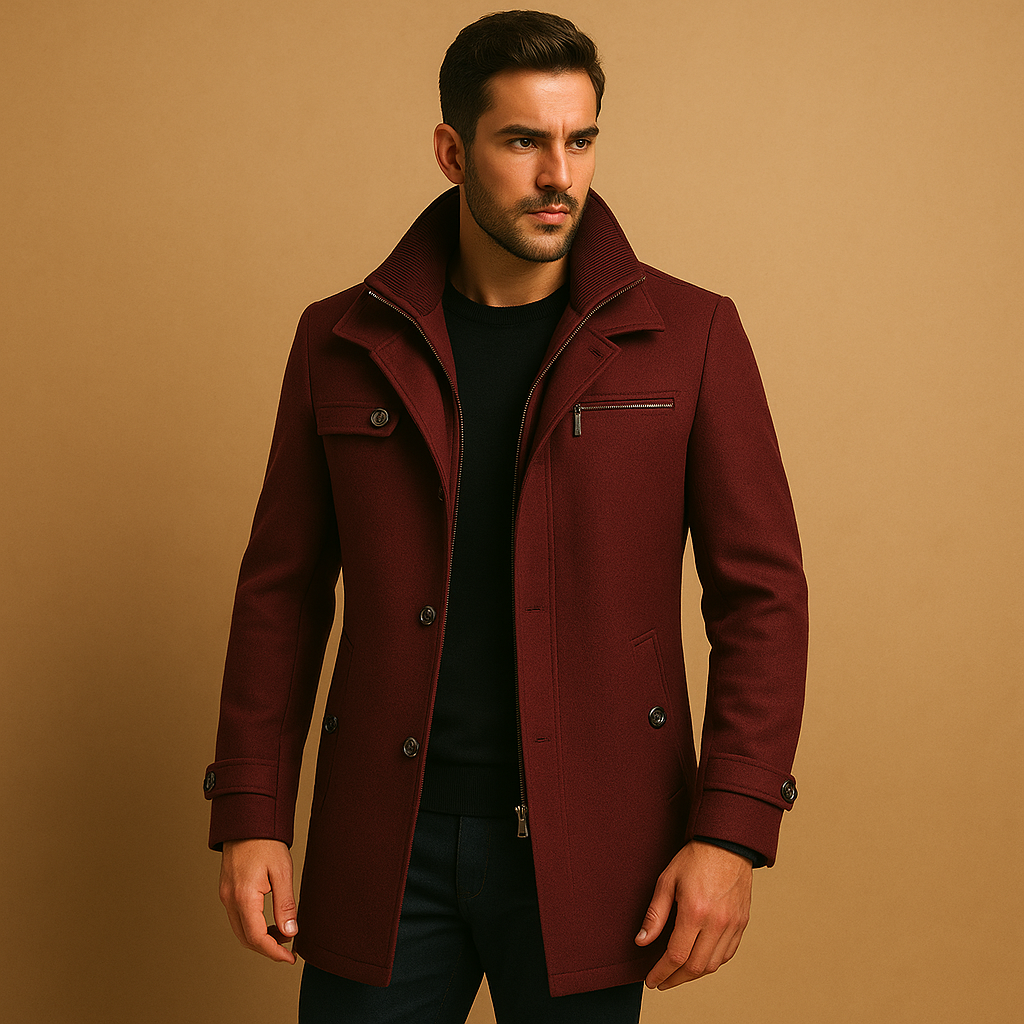 Men’s waterproof winter coat with adjustable cuffs and multiple pockets, designed for warmth and protection during cold and rainy days.