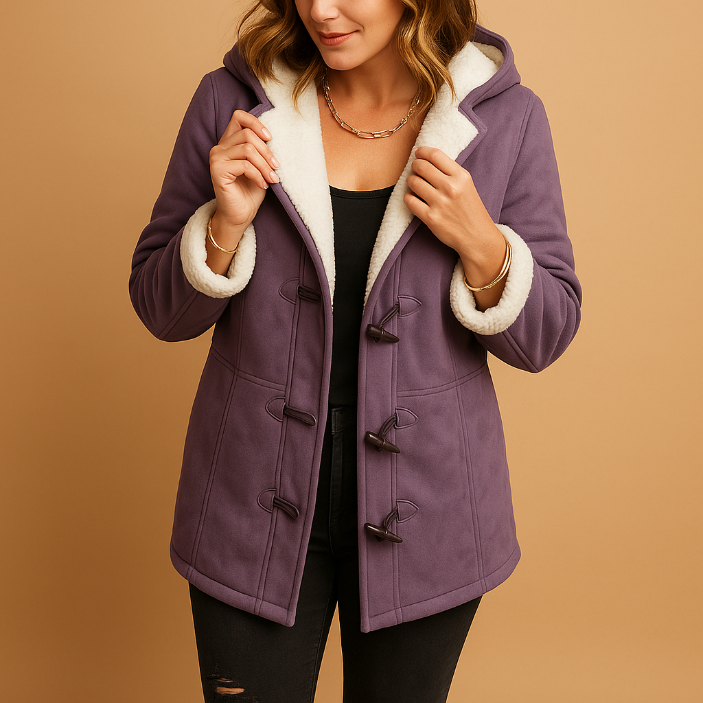 Winter coat for women with thick lining, adjustable hood, and water-resistant outer layer for stylish cold-weather protection.