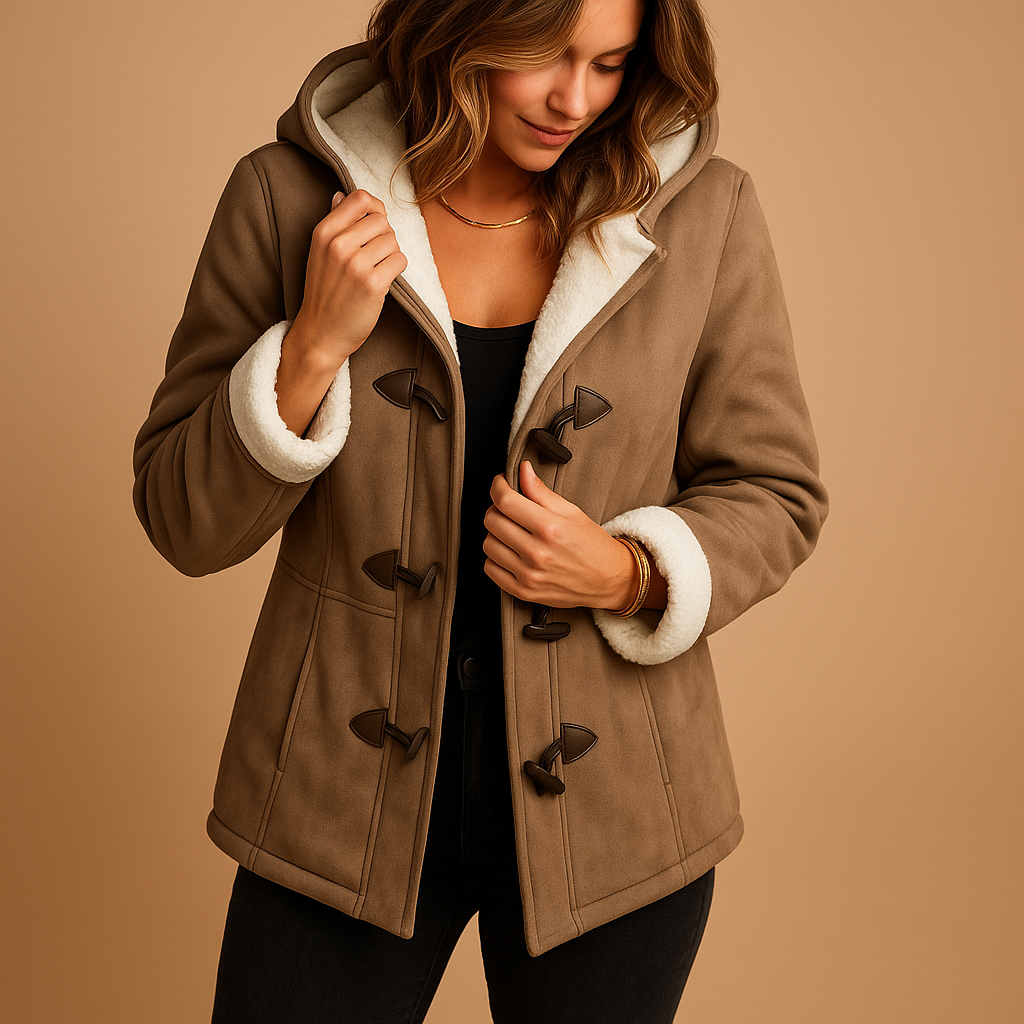 Winter coat for women with thick lining, adjustable hood, and water-resistant outer layer for stylish cold-weather protection.
