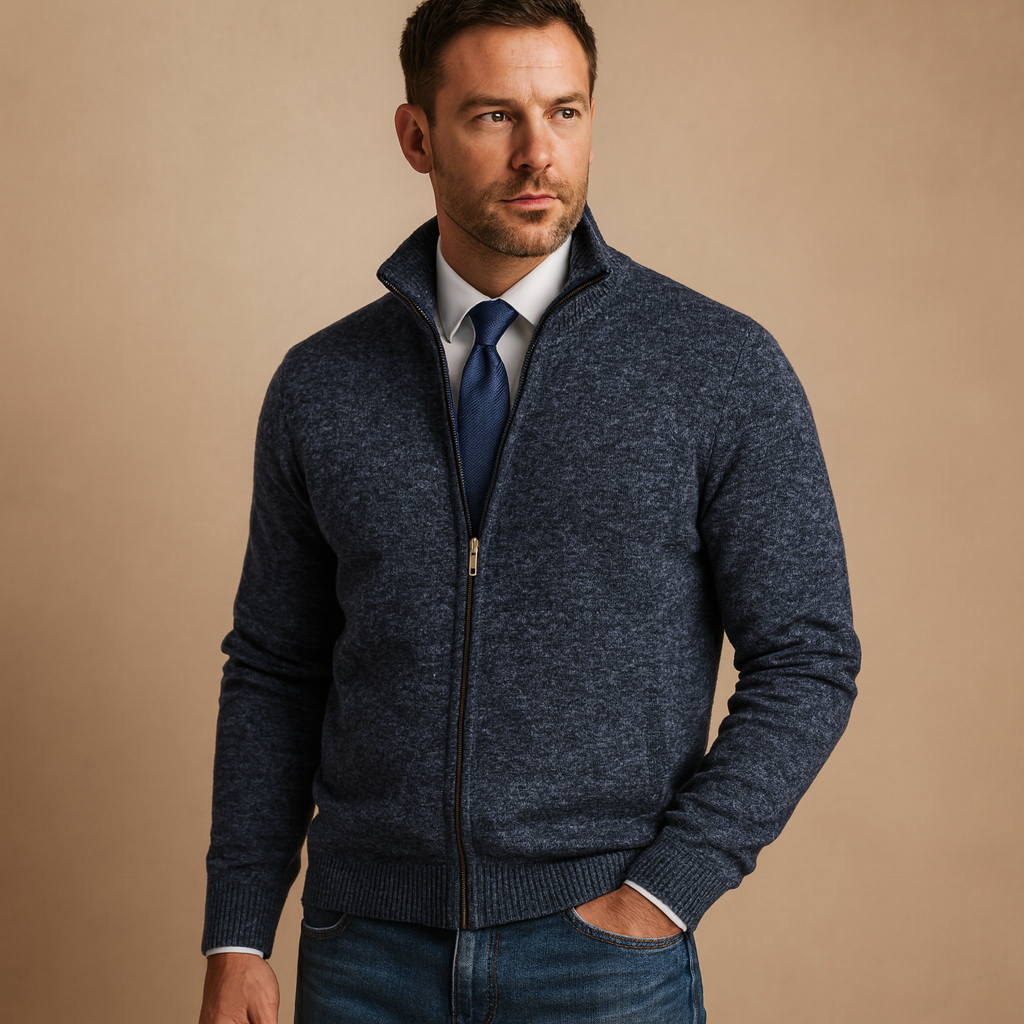 Men’s zipped cardigan in a modern design with warm, soft fabric. Perfect for casual, sporty, and everyday wear during autumn and winter.