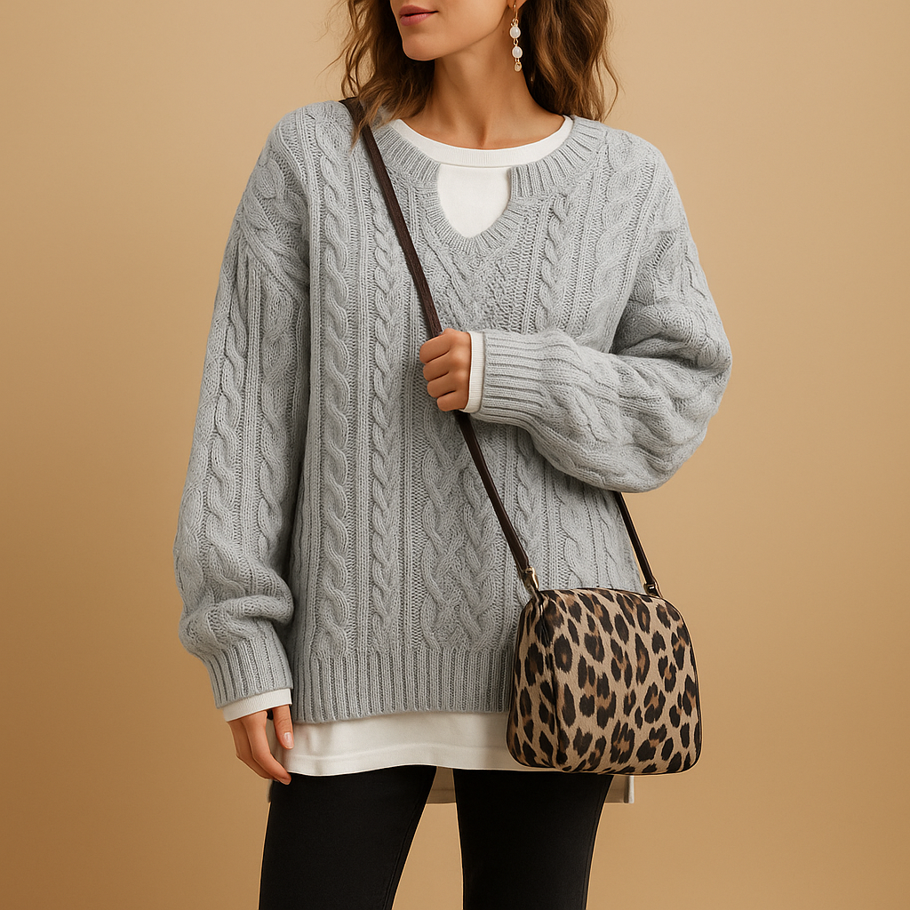 Women's breathable V-neck knit sweater with a relaxed fit and soft cotton fabric, ideal for both office wear and casual weekend outfits.