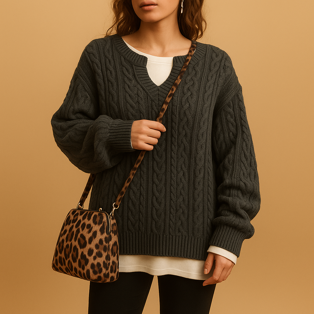 Women's breathable V-neck knit sweater with a relaxed fit and soft cotton fabric, ideal for both office wear and casual weekend outfits.