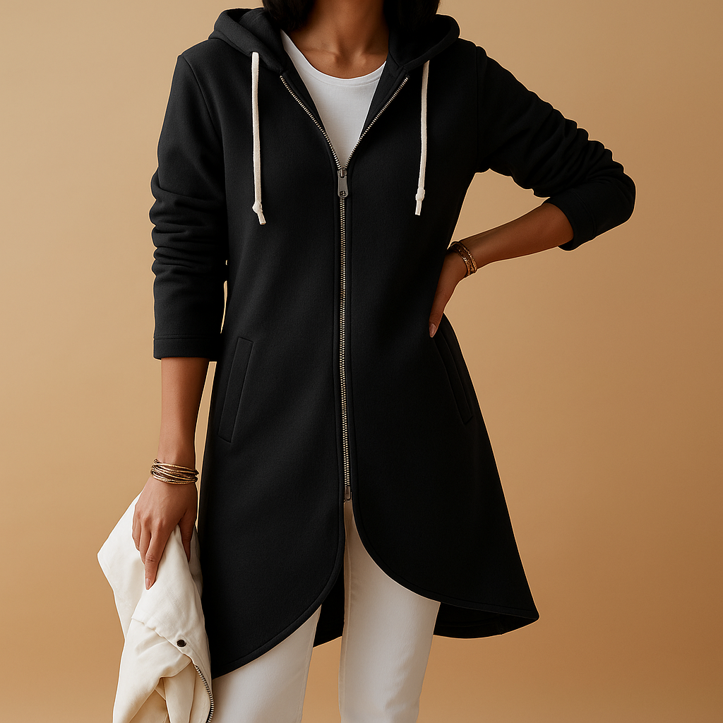 Women's casual knit zip cardigan with a soft fabric and modern design, perfect for layering and versatile everyday wear.