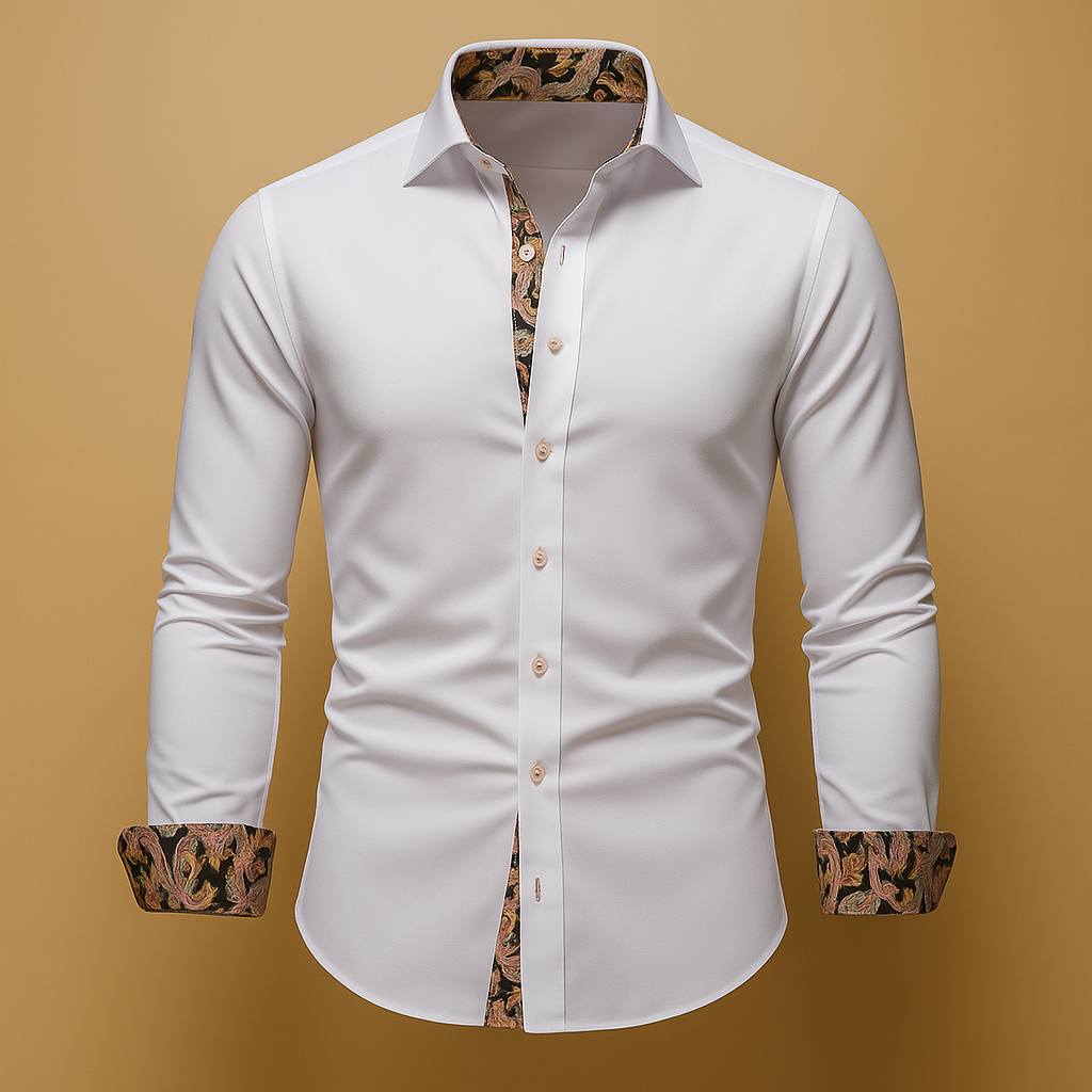 Men’s classic long sleeve button-down shirt with modern design, ideal for formal events, casual dinners, and everyday wear.