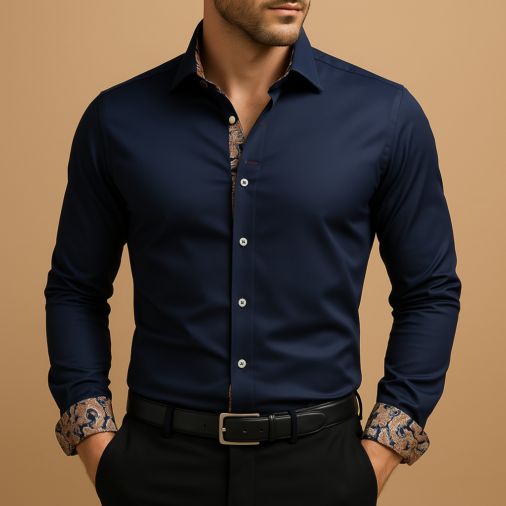 Men’s classic long sleeve button-down shirt with modern design, ideal for formal events, casual dinners, and everyday wear.
