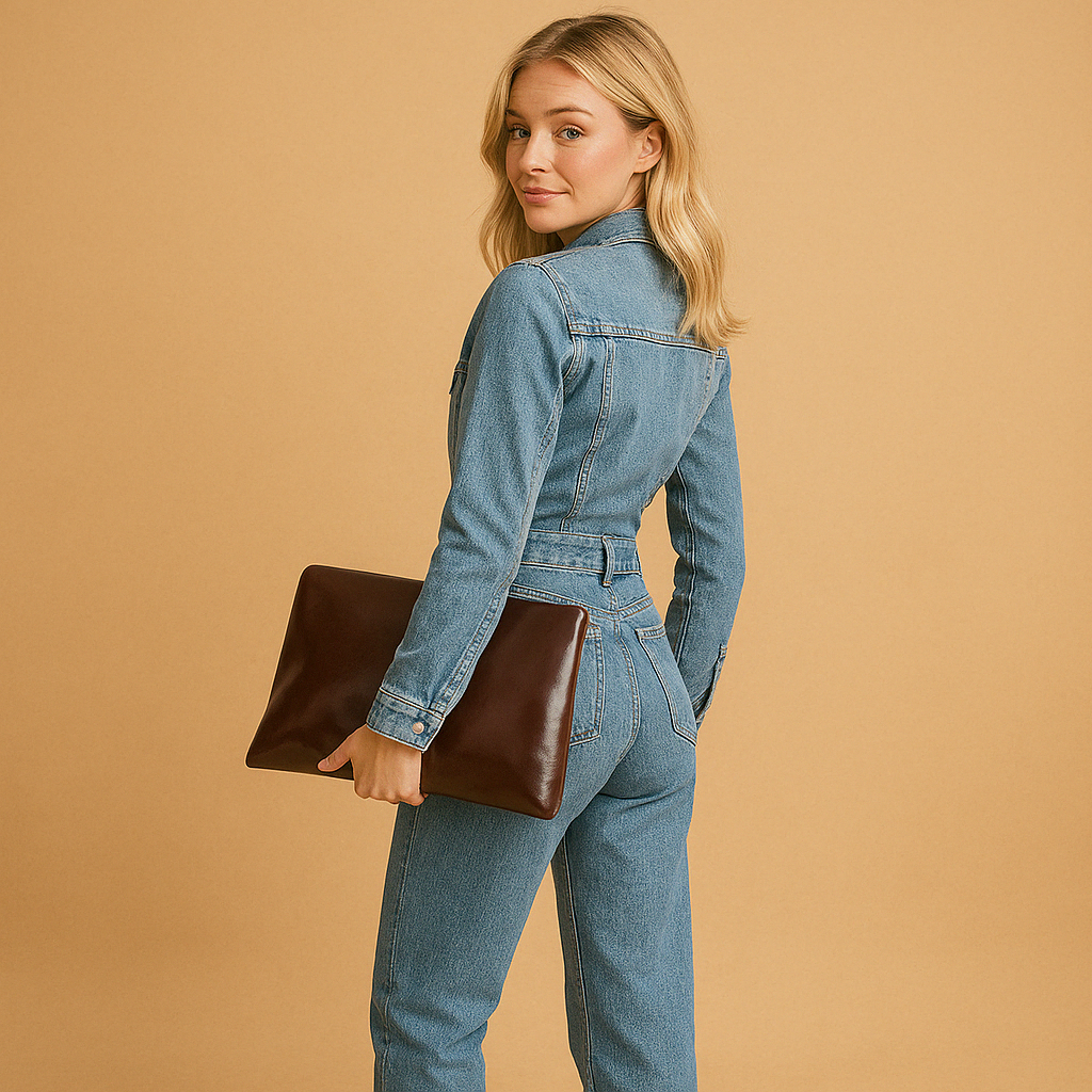 Denim jumpsuit for women with long sleeves and straight-leg fit, perfect for casual daily wear in any season.