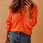 Elegant ruffle blouse for women with lightweight fabric and flattering fit, perfect for both formal and casual occasions.