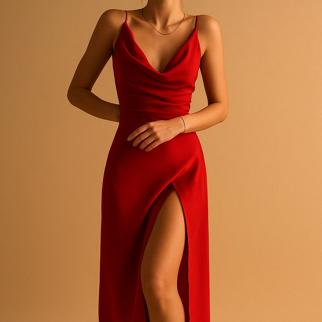 Elegant V-neck maxi dress for women with flowing fit and invisible back zipper, perfect for weddings, galas, and formal events.