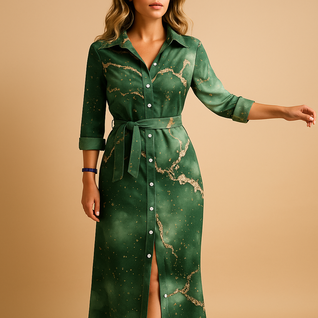 Long summer dress for women with short sleeves and breathable fabric, ideal for warm days, beach outings, and chic summer events.