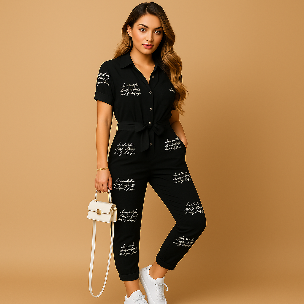 Tailored one-piece jumpsuit for women with button closure and flattering fit, perfect for office wear, brunch, and evening outings.