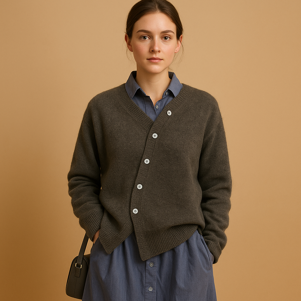 Women's warm wool-look knit sweater with a soft, non-itchy texture and classic relaxed fit, ideal for casual walks and cozy everyday wear.