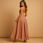 Women’s asymmetrical chiffon dress with one-shoulder neckline and side slit, lightweight and elegant, perfect for casual, brunch, or evening occasions.