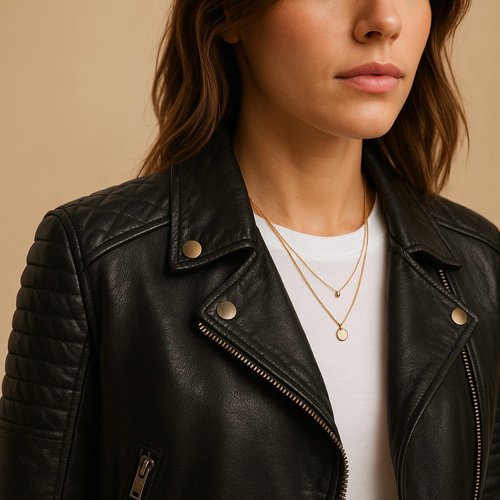 Black faux leather jacket for women with tailored fit, classic collar, and zipper closure. Stylish and versatile for casual or chic outfits.