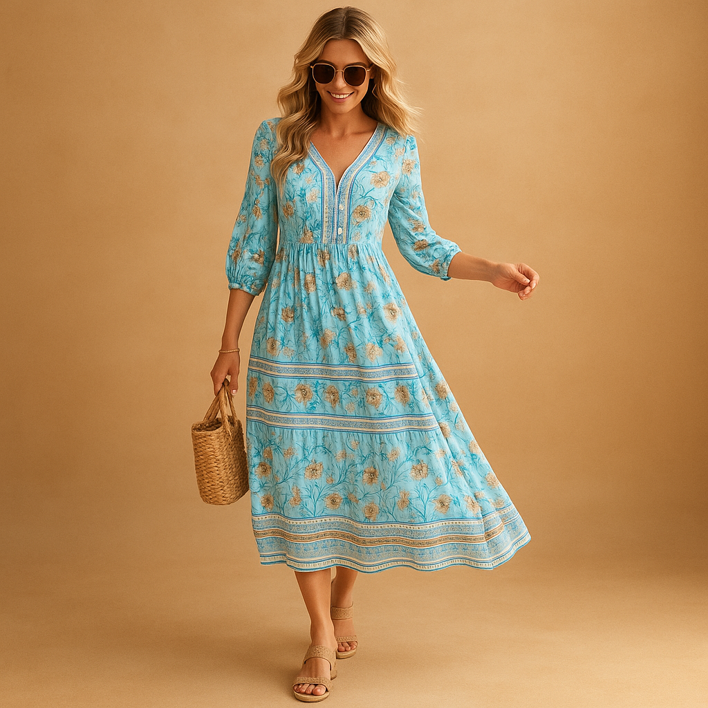 Bohemian summer dress for women with light, breathable fabric and flowy fit, perfect for festivals, beach outings, and casual summer days.