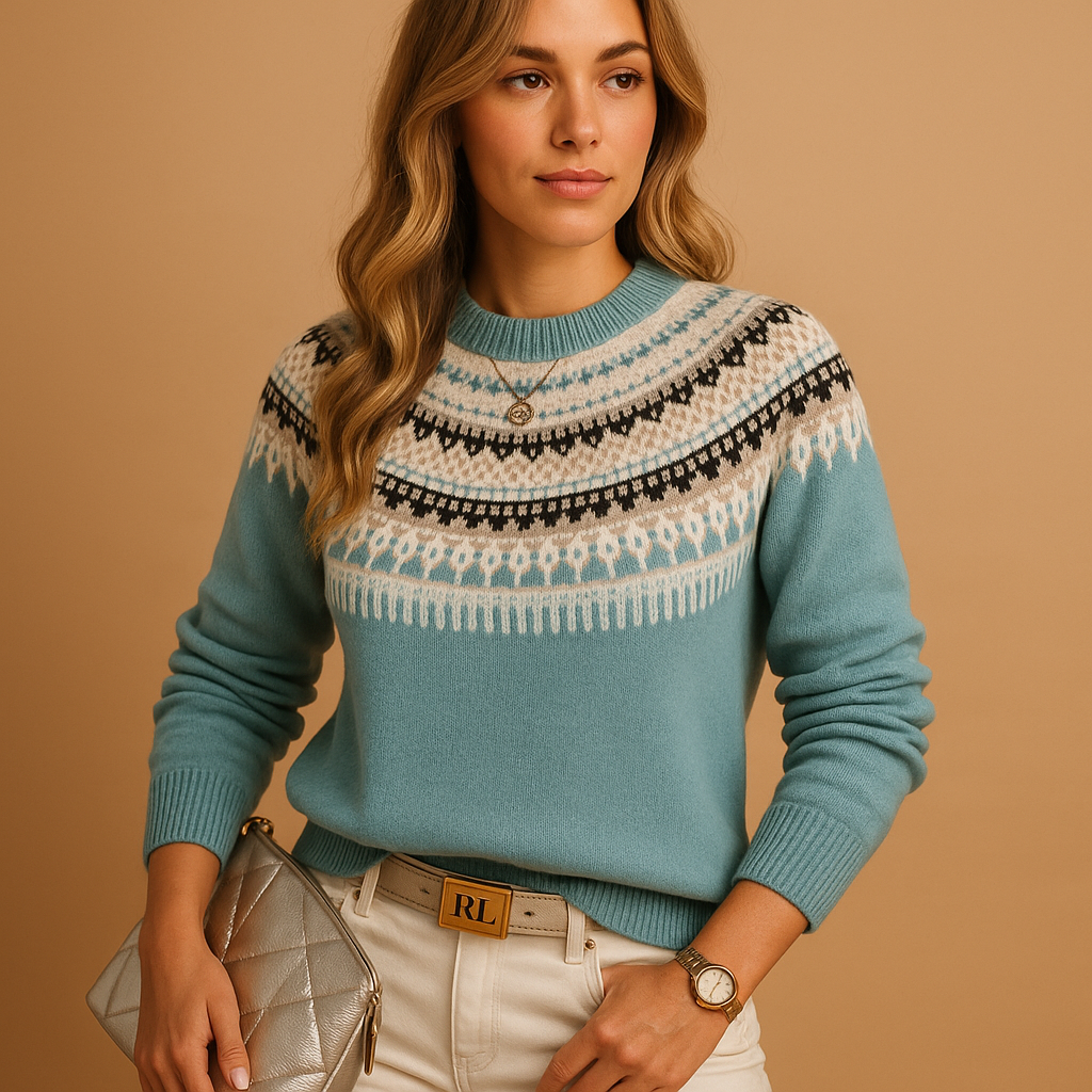Women’s boho knit sweater with relaxed fit, breathable cotton blend, and round neck, perfect for autumn, winter, and spring outfits.