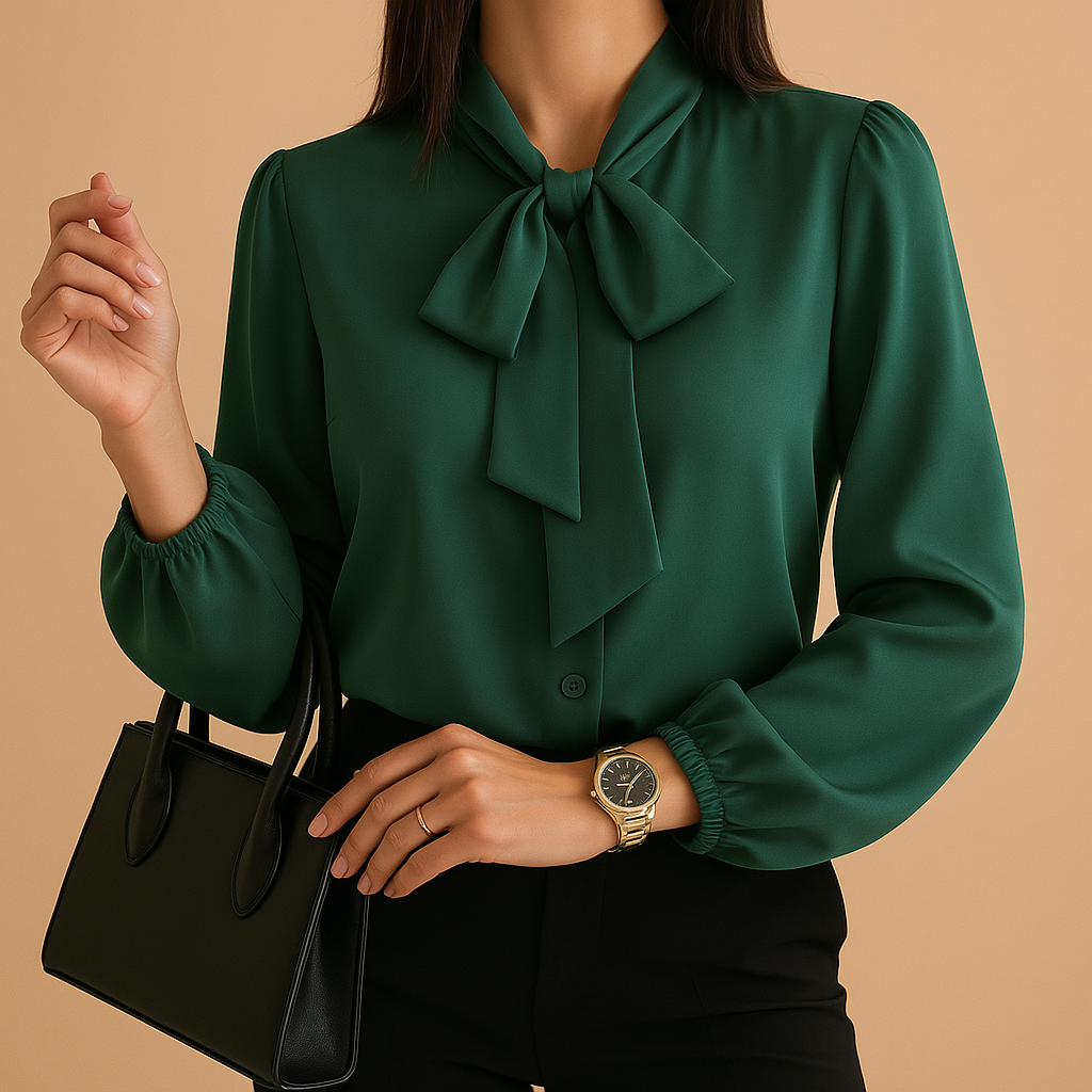 Elegant bow tie neck blouse for women with a soft, breathable design, perfect for office, dinner, or everyday wear.