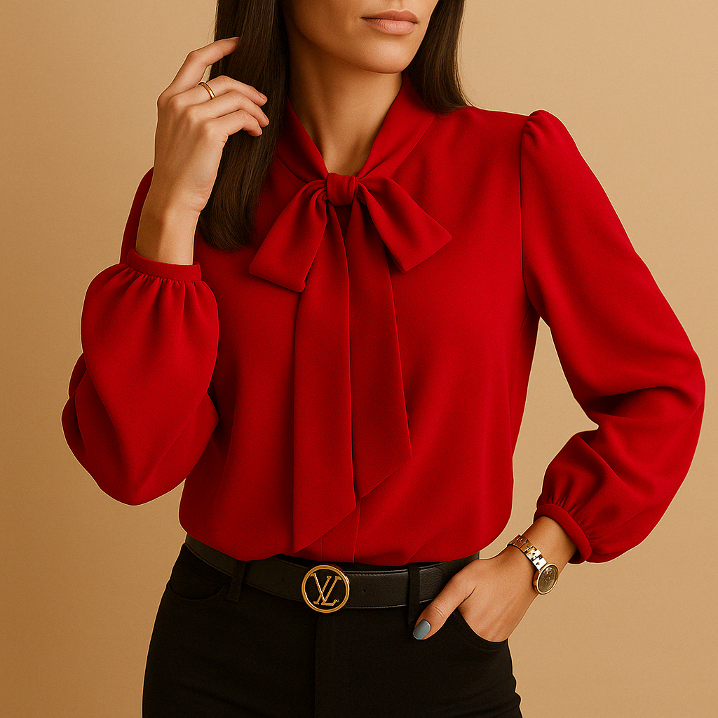 Elegant bow tie neck blouse for women with a soft, breathable design, perfect for office, dinner, or everyday wear.