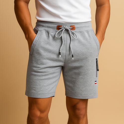 Men’s breathable sport shorts with elastic waistband and multiple pockets, available in black, green, gray, beige, and blue for versatile use.