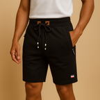 Men’s breathable sport shorts with elastic waistband and multiple pockets, available in black, green, gray, beige, and blue for versatile use.