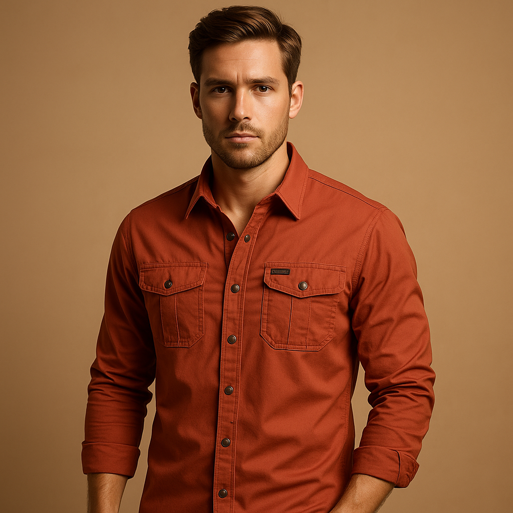 Men’s cargo cotton shirt with chest pockets and relaxed fit, perfect for casual wear and outdoor activities.