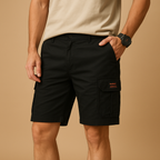 Men’s cargo shorts in black, khaki, and gray with multiple pockets, ideal for hiking, camping, and everyday casual wear.