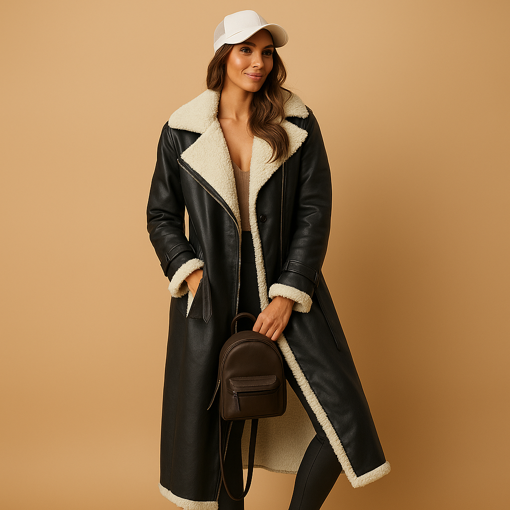 Women’s cashmere wool winter coat with lapel collar, long sleeves, and elegant tailored cut. A chic and warm choice for cold winter days.