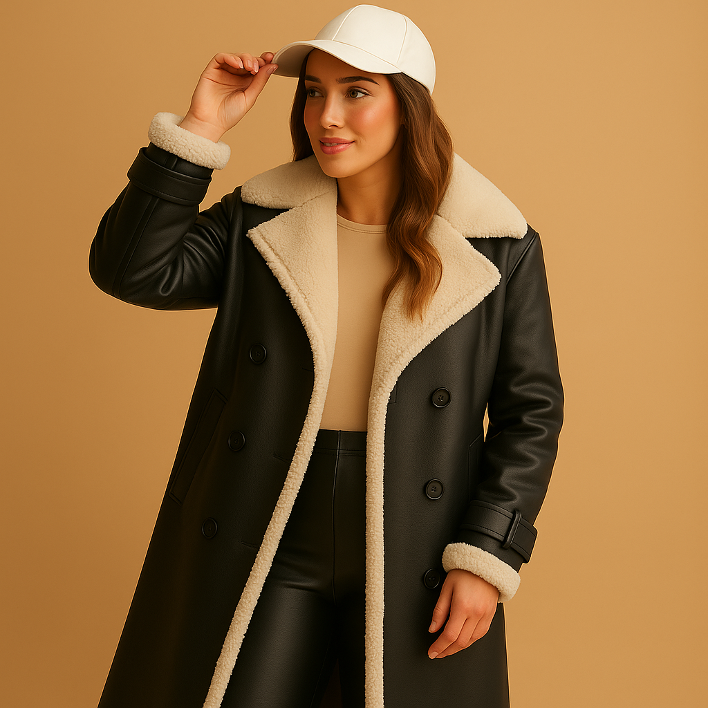 Women’s cashmere wool winter coat with lapel collar, long sleeves, and elegant tailored cut. A chic and warm choice for cold winter days.