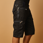Men’s casual cargo shorts with multiple pockets, relaxed fit, and durable design, available in black, light brown, olive green, and gray.