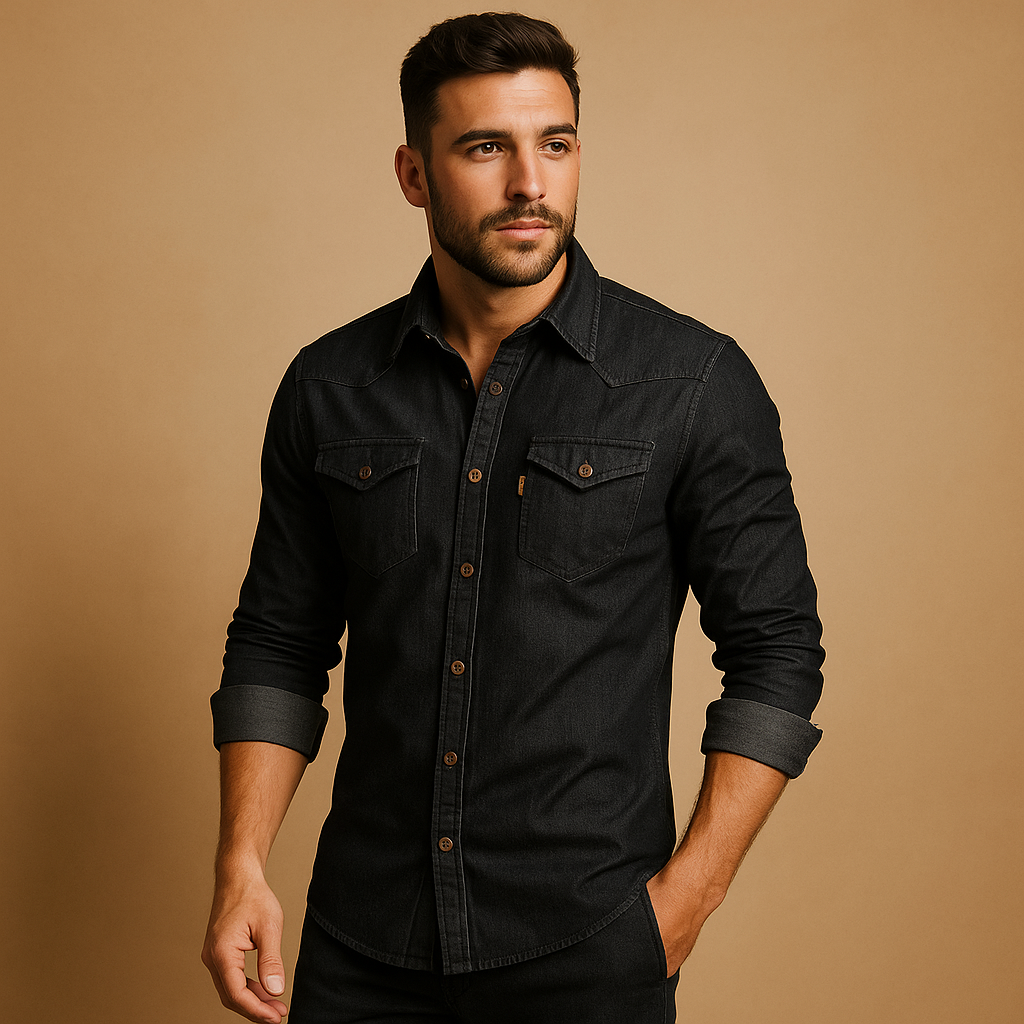 Casual cotton long sleeve shirt for men in black or navy blue with a relaxed fit and button closure. Ideal for summer days and versatile everyday wear.