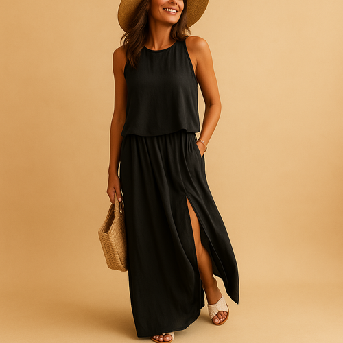 Women’s casual summer dress with breathable fabric, short sleeves, and knee-length fit, perfect for everyday wear, casual outings, and chic occasions.