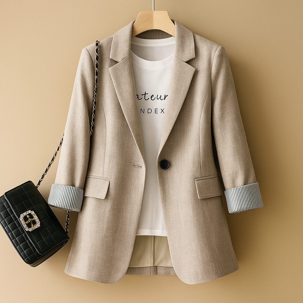Casual tailored blazer for women with long sleeves, lightweight fabric and a flattering fit, suitable for work, daily wear and evening outfits.
